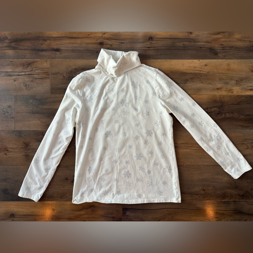 Talbots Snowflake Turtleneck Top Cream Cozy Winter Layering Tee M